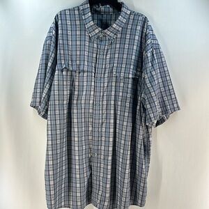 Huk Short Sleeve Plaid Button Down Shirt, XXL